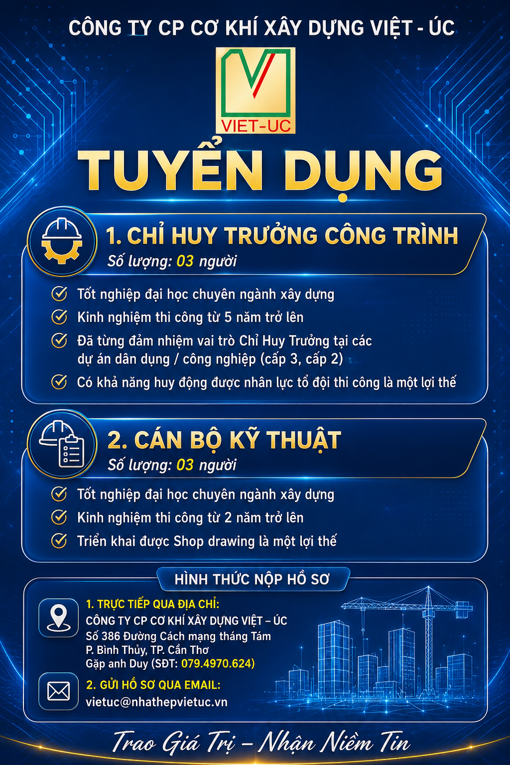 CÔNG TY CP CƠ KHÍ XÂY DỰNG VIỆT - ÚC TUYỂN DỤNG